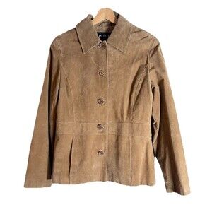 y2k Womens M Tan Suede Leather  Button Up Blazer Pritti Kristen Blake